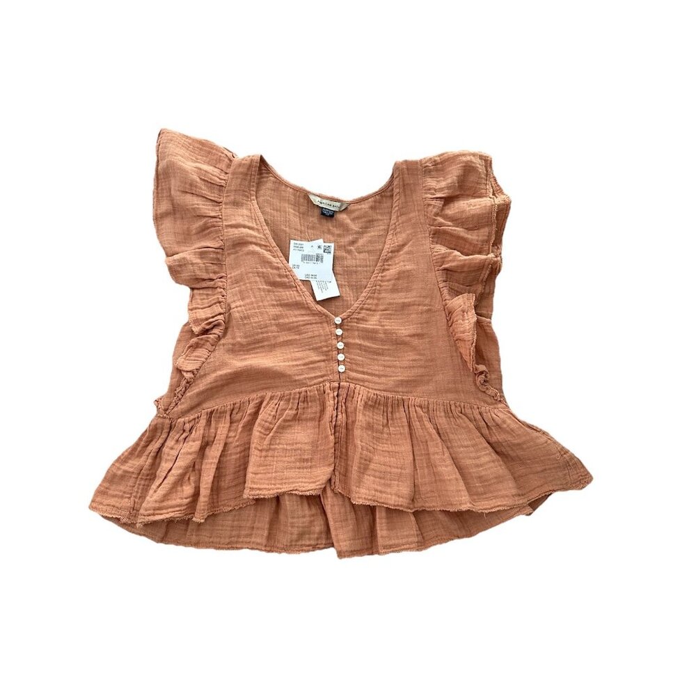 American Eagle Size XS New w/ Tag Boho Flutter Sleeves Light Brick  Button Top